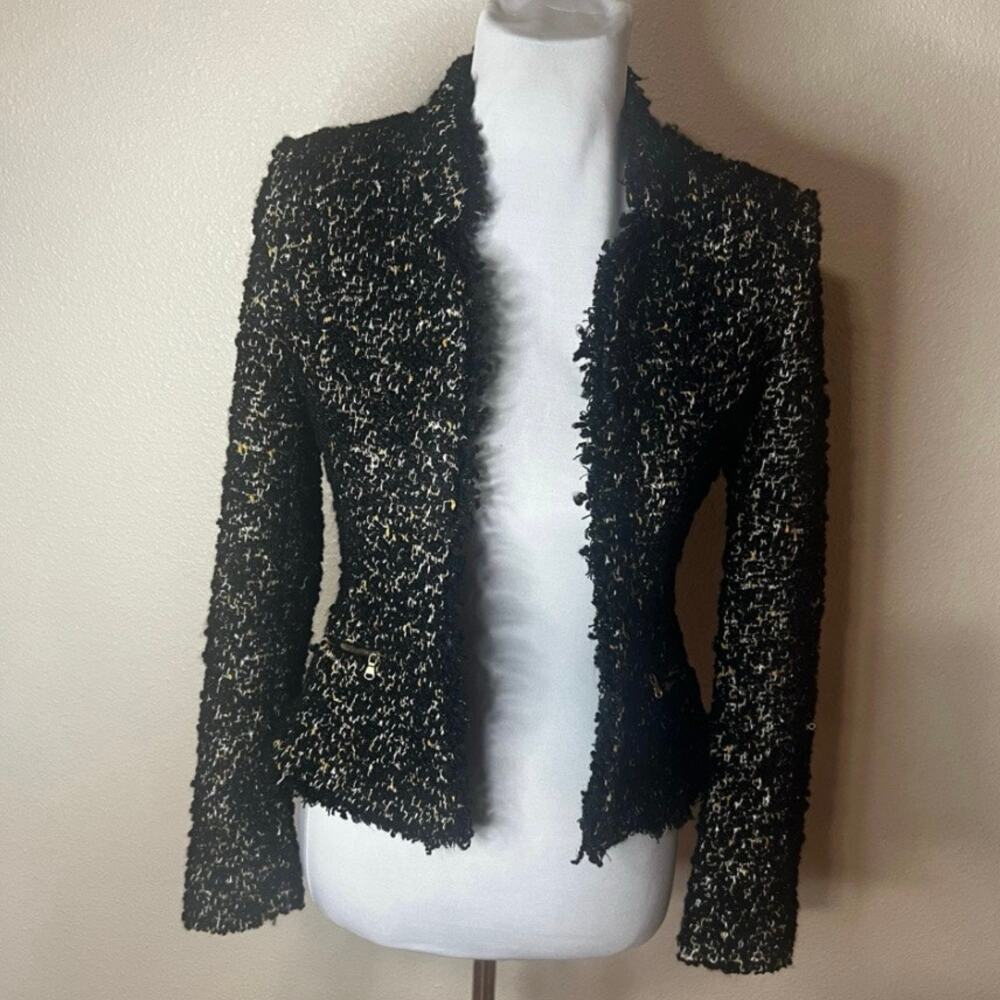Zara Trafuluc black textured tweed blazer WOMENS SMALL - Picture 7 of 7